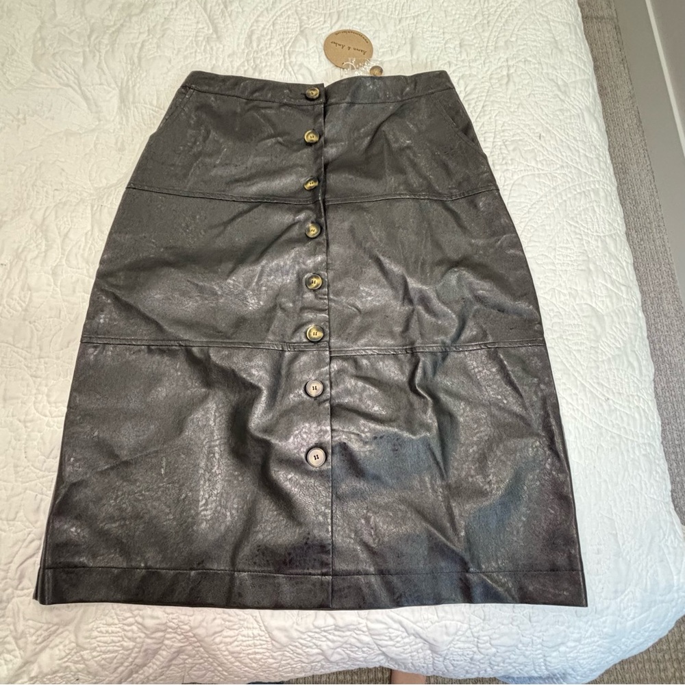 Black Button-Up Leather Skirt